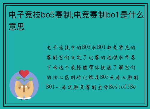 电子竞技bo5赛制;电竞赛制bo1是什么意思